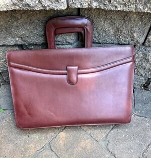 Vintage Leather burgundy briefcase with drop handle